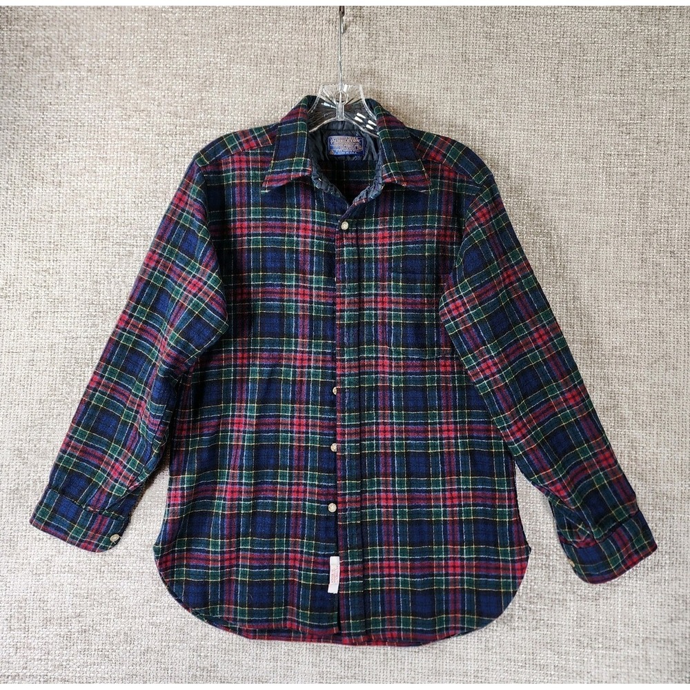 Pendleton Vintage Allison Tartan Plaid Wool Shirt Mens M Navy Red Long Sleeve